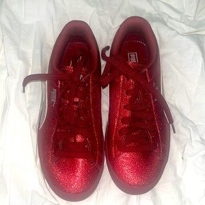 Puma Girls Red Glitter Shoes size 3 like new